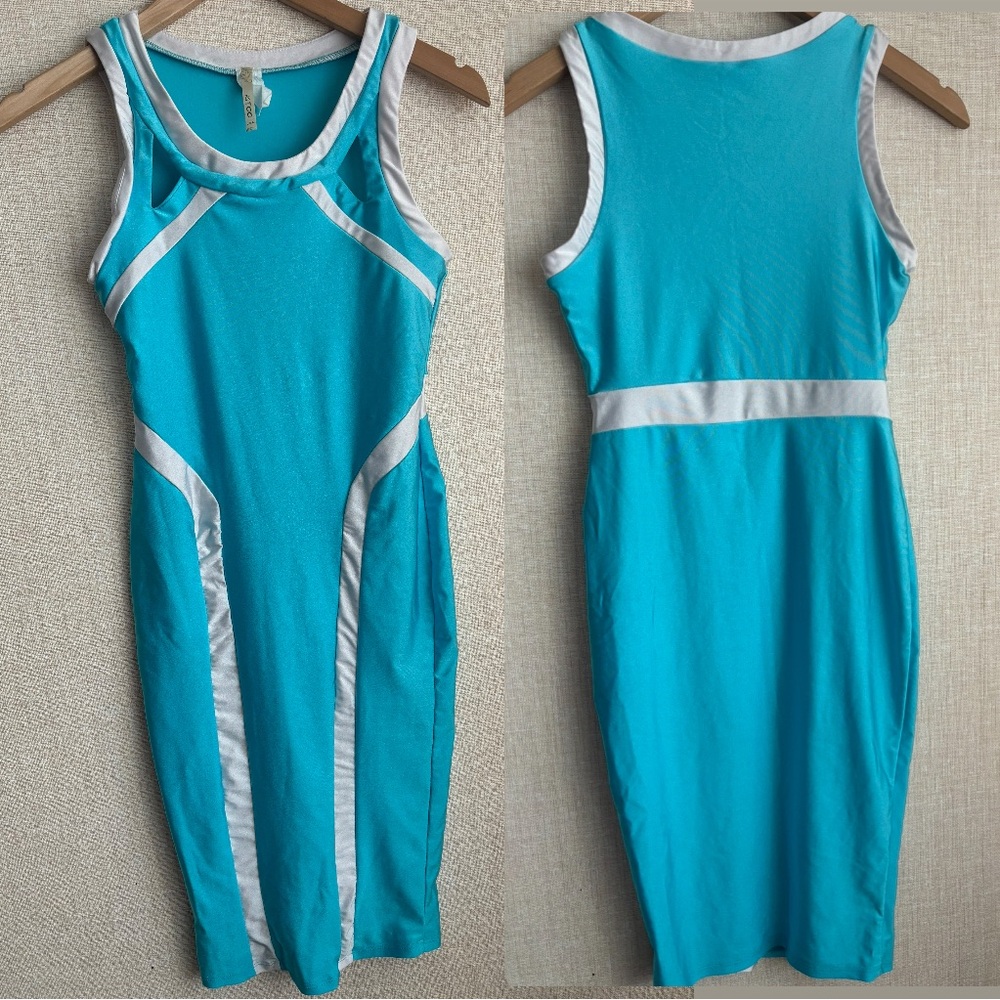 🩵Aqua and White tank Bodycon dress🤍